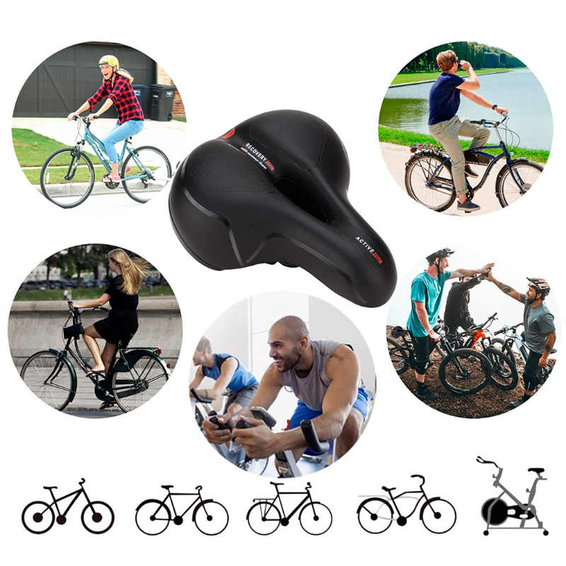 Comfortabel gelzadel met reflecterende details voor dames- en herenfietsen. Biedt stabiliteit en schokabsorptie.