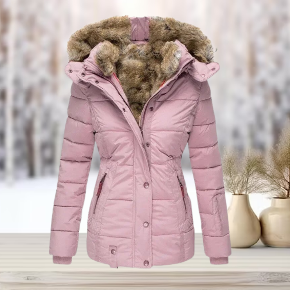 Hoogwaardige dames winterbovenkleding: een elegante pufferjas voor comfort en stijl in de kou.