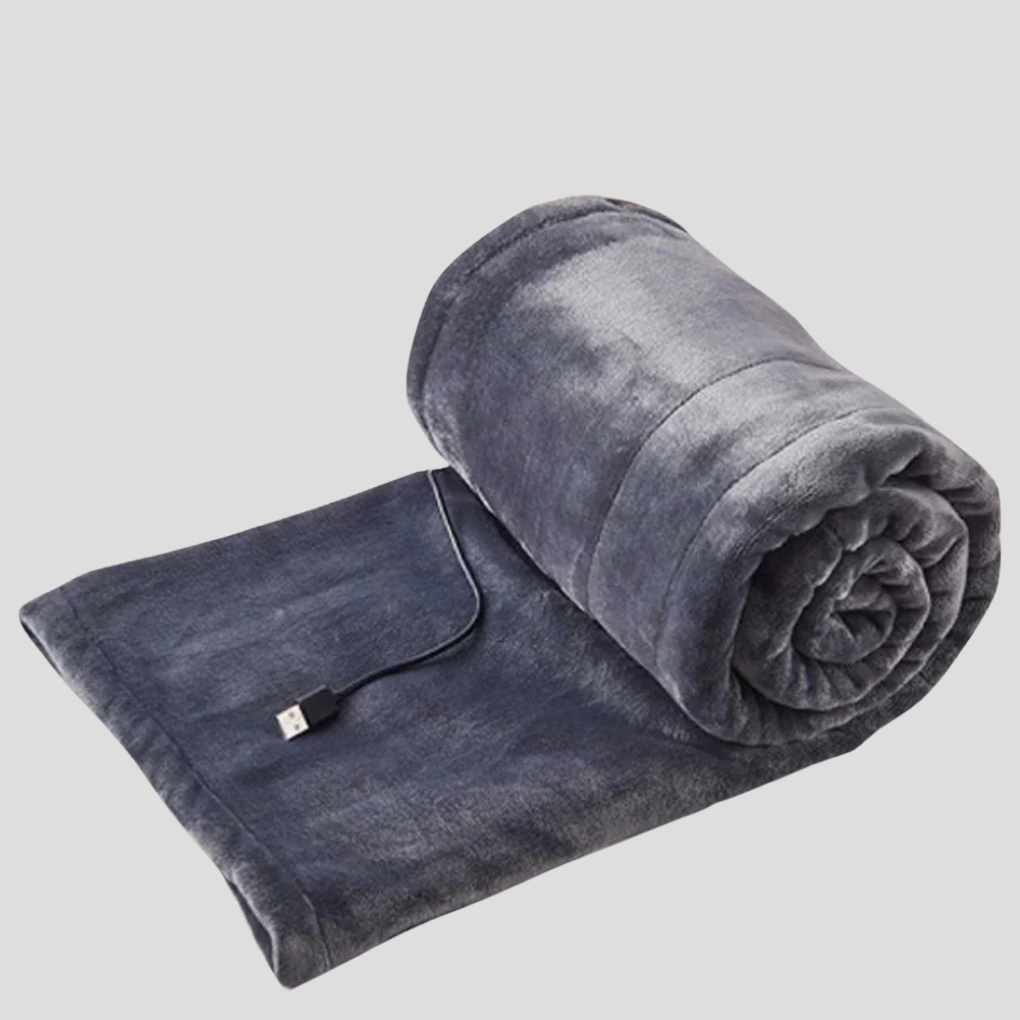Zachte USB verwarmde deken in grijs, perfect voor comfort thuis, op kantoor of reizen. Geniet van draagbare warmte.