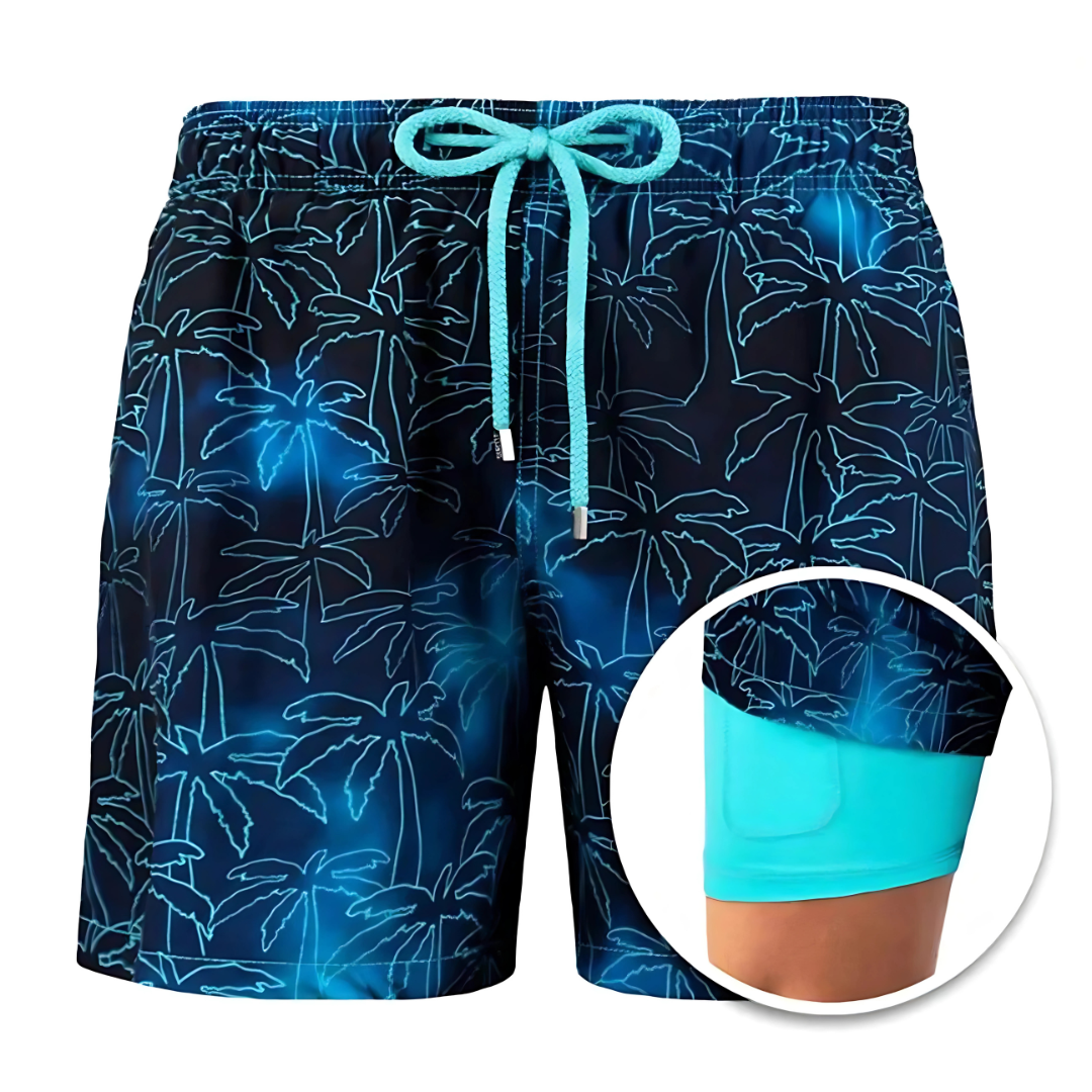 Zwarte heren zwemshort van sneldrogend polyester, perfect voor zomerse stranddagen. Comfortabele badmode.
