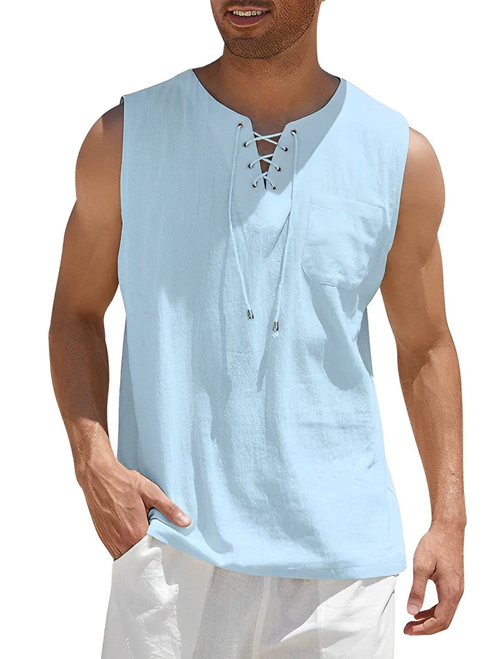 Heren zomer tanktop, mouwloos shirt met V-hals. Luchtig, comfortabel en casual voor relaxte dagen.