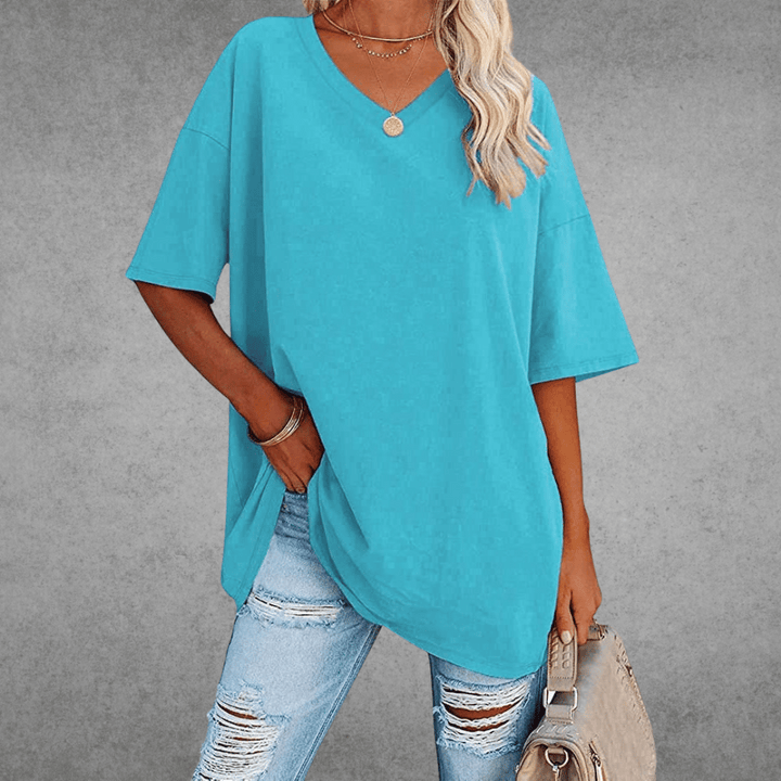 Modieus oversized V-hals dames T-shirt, veelzijdig voor casual lente- en zomeroutfits. Ultiem comfort.