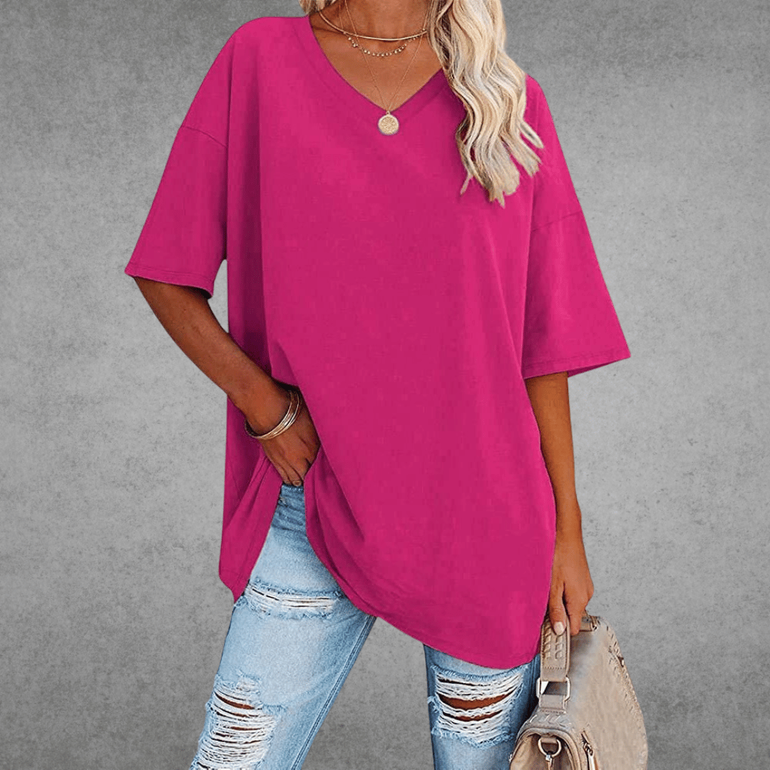 Dames V-hals T-shirt, oversized model voor ultiem comfort en een relaxte stijl. Casual en modieus.