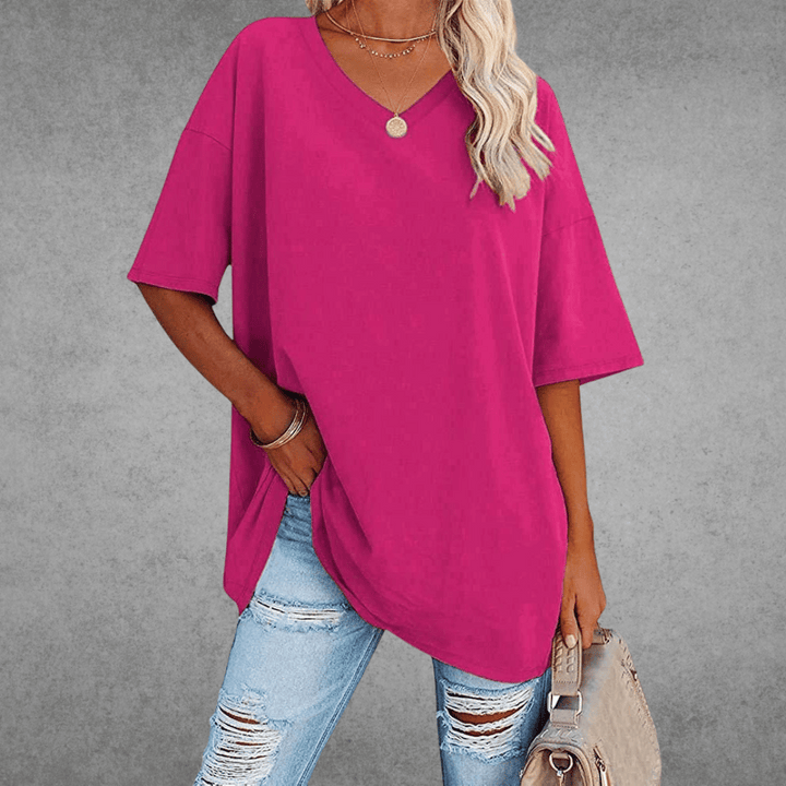 Dames V-hals T-shirt, oversized model voor ultiem comfort en een relaxte stijl. Casual en modieus.