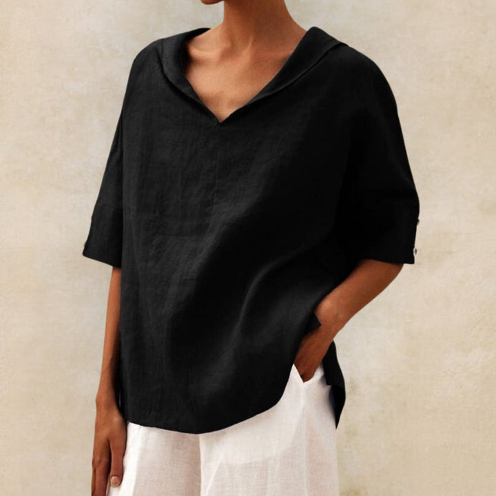Modieus dames V-hals overhemd; de ideale casual top voor dagelijks comfort en stijl. Essentiële dameskleding.