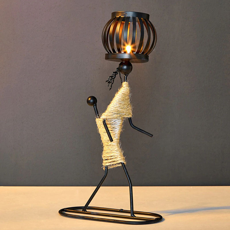 Duurzame gietijzeren kaarsenhouder, industrieel design decoratie met touw accent.