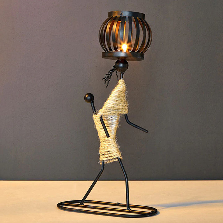 Duurzame gietijzeren kaarsenhouder, industrieel design decoratie met touw accent.