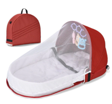 Grijs draagbaar babybedje, een comfortabele en veilige slaapplek voor baby's, ideaal voor onderweg.