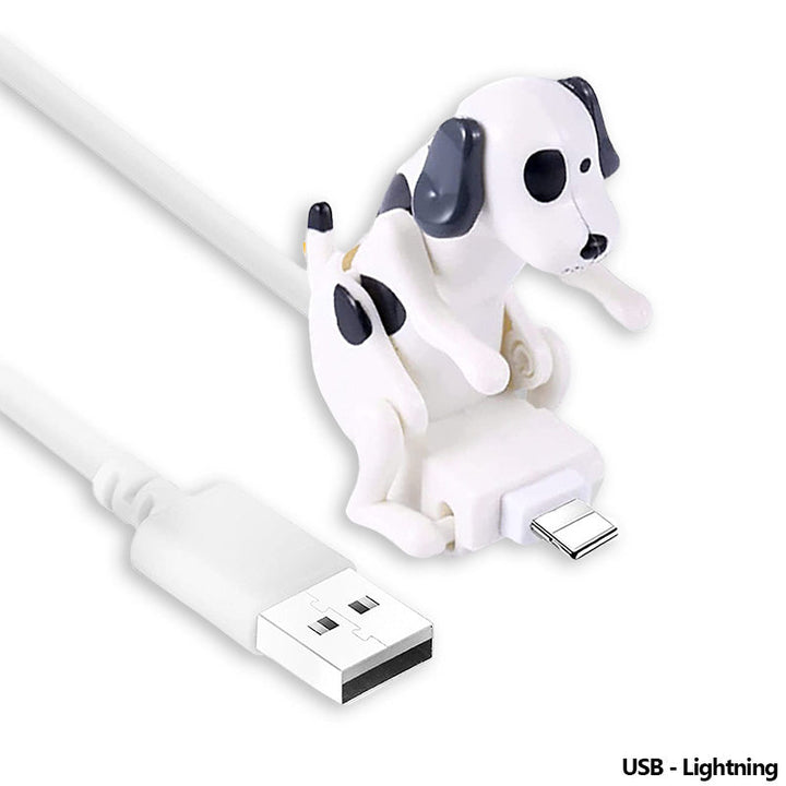 Unieke hondenoplader die je laadkabel vasthoudt. Grappig telefoonaccessoire met animatie.