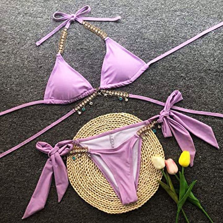 Zomerse crystal diamond wikkelbikini voor dames, combineert comfort met glamour en stijl.