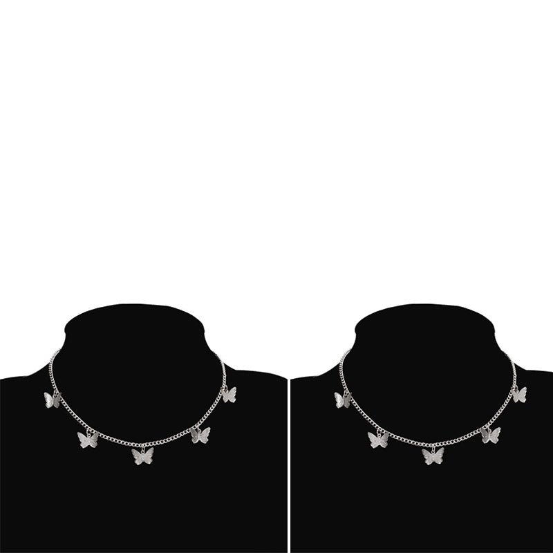 Glanzende zilveren vlinder ketting, veelzijdig dames sieraad.