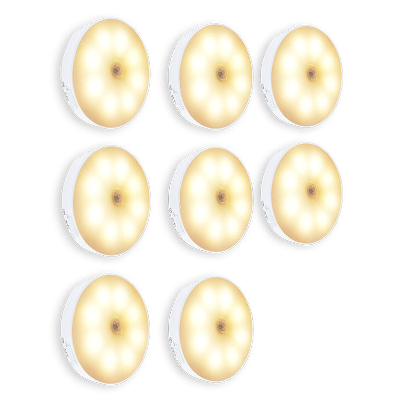 Oplaadbare draadloze LED bewegingssensor lamp toont verschillende lichtstanden: koud en warm licht.