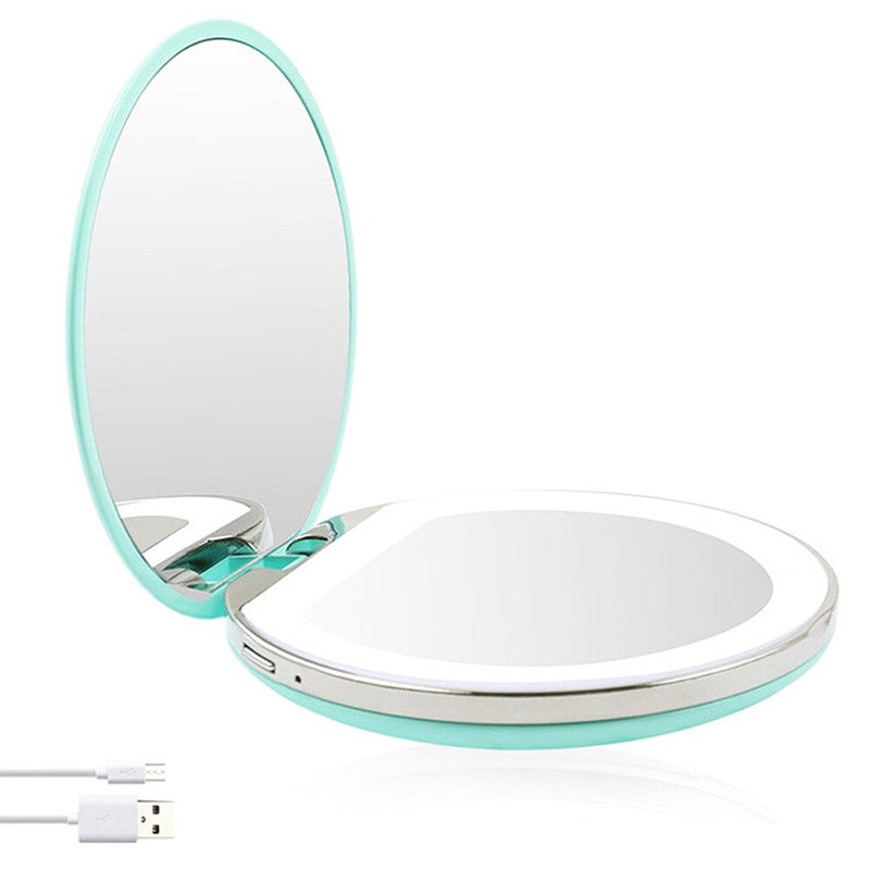 Praktische groene draagbare LED cosmetica spiegel, voor nauwkeurig make-up aanbrengen.
