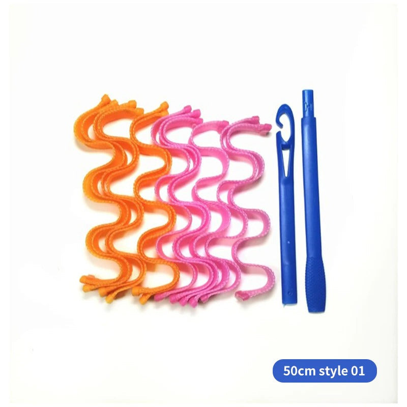 Complete set plastic haarkrullers voor DIY warmteloze haarstyling en gezonde, glanzende krullen.