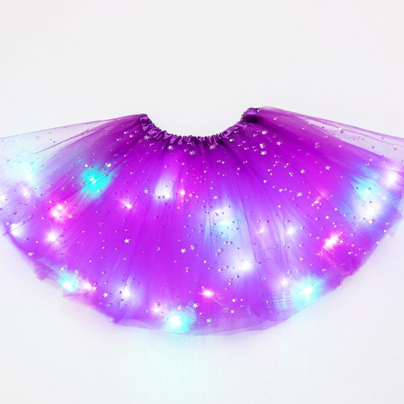 Magische LED tutu rok, een vrolijk kostuum en dansrok met kleurrijke verlichting voor meisjes.