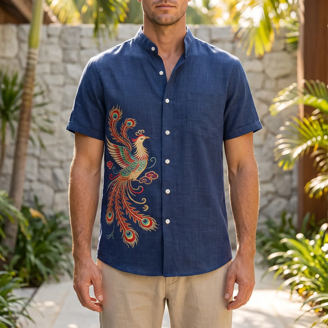 Modern heren overhemd met korte mouwen, button-down, voor een relaxte en stijlvolle zomerlook.