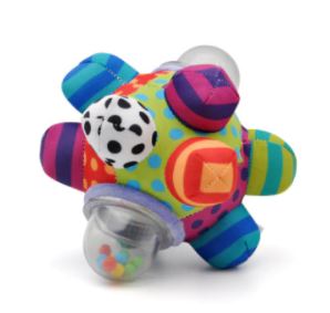 Babyspeelgoed rammelaarbal voor sensorische ontwikkeling. Kleurrijke speelbal stimuleert tast en gehoor bij baby's.