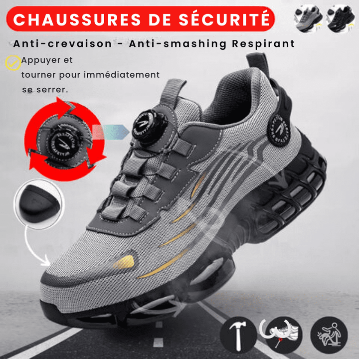 Detail van ProGuard veiligheidsschoenen: stalen neus en stevige veters voor optimale bescherming op de werkvloer.