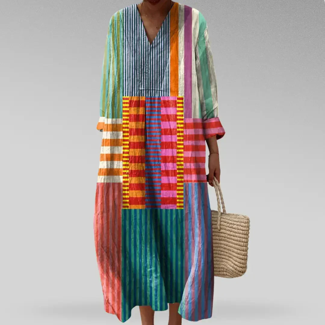 Stijlvolle geruite mouwloze midi jurk, een comfortabele en elegante dames zomerjurk.