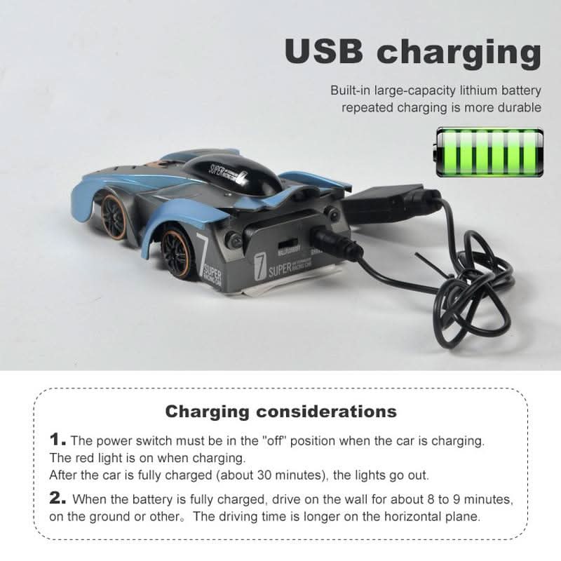 Afstandsbediening RC auto wandklimmer met LED-verlichting. Maakt 360° flips, uren speelplezier.