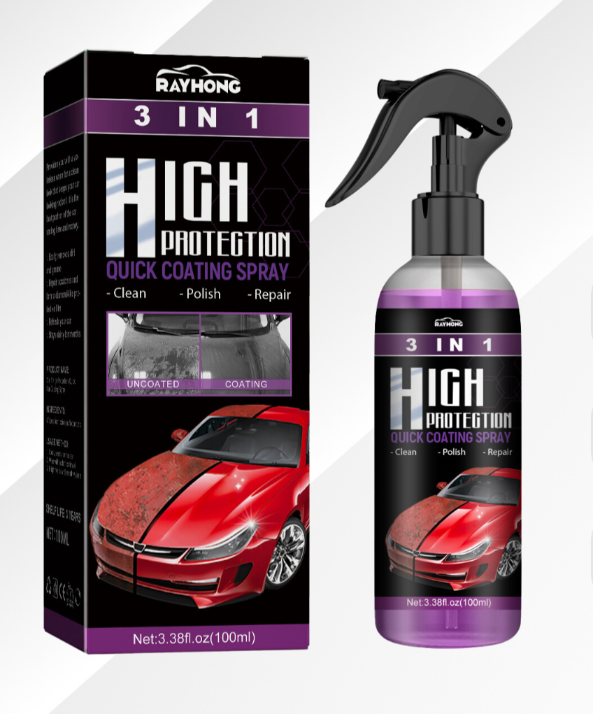 3-in-1 autocoating spray fles voor ultieme glans en bescherming. Poetsmiddel voor krasbestendige autoverzorging.