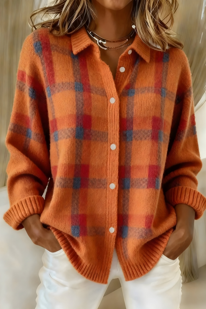 Dames vest met comfortabele, stijlvolle retro geruite print. Perfect als casual bovenkleding.