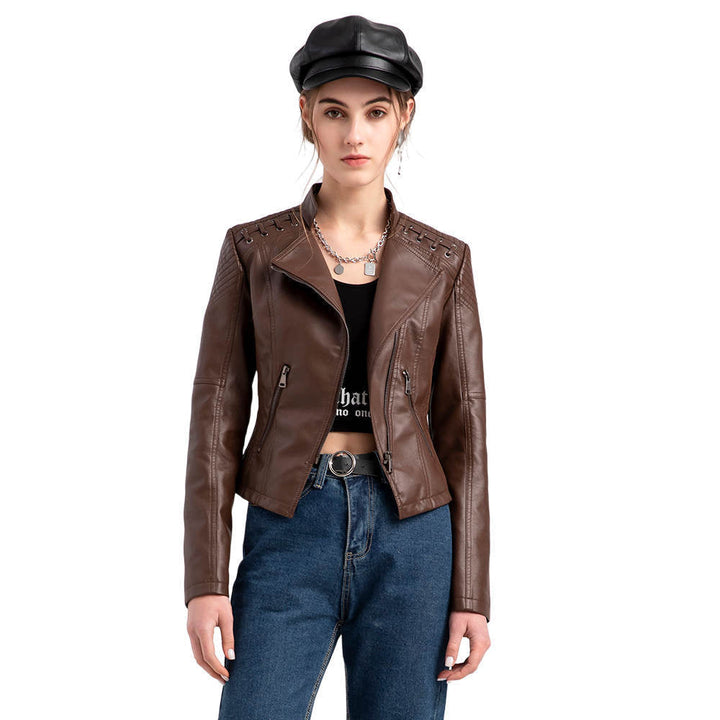 Dames vintage bikersjas Lily, stijlvol getailleerd jasje voor een elegante look.