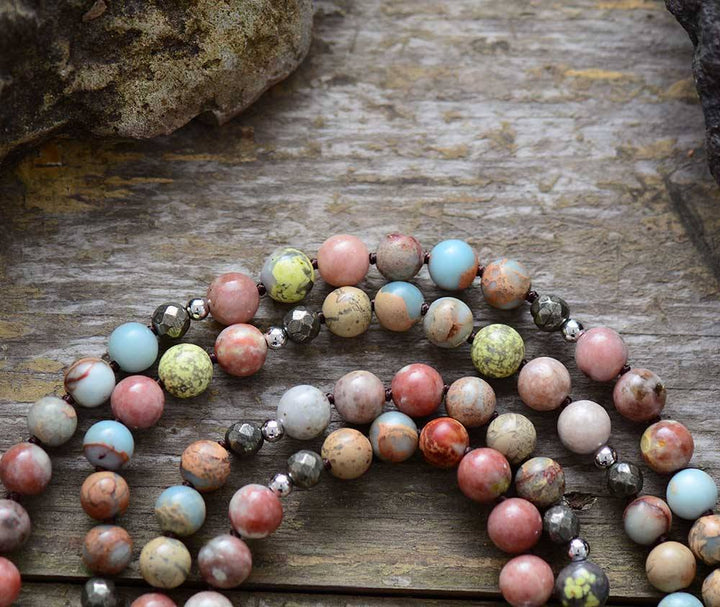 Spirituele Seraphina mala edelsteenketting. Ondersteunt hartchakra, meditatie, yoga en innerlijke rust.