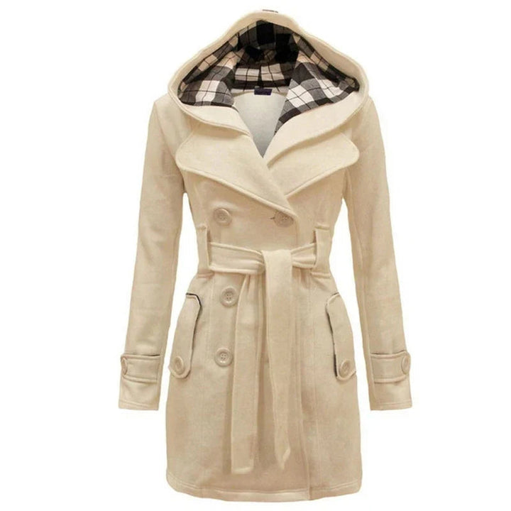 Elegante dames trenchcoat, warme winterjas met stijlvolle riem en reverskraag voor modieuze bovenkleding.