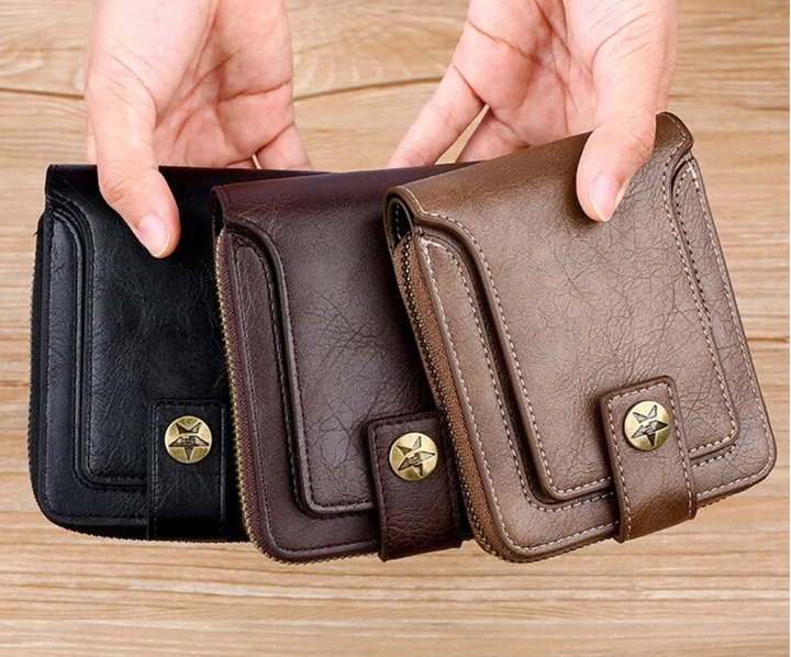 Chique bruine vintage leren portemonnee voor dames. Compact met muntenvak en pasjeshouders.