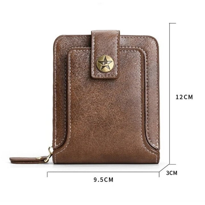 Vintage stijl leren portemonnee, bruin. Compacte herenportemonnee met vak voor muntgeld en pasjes.