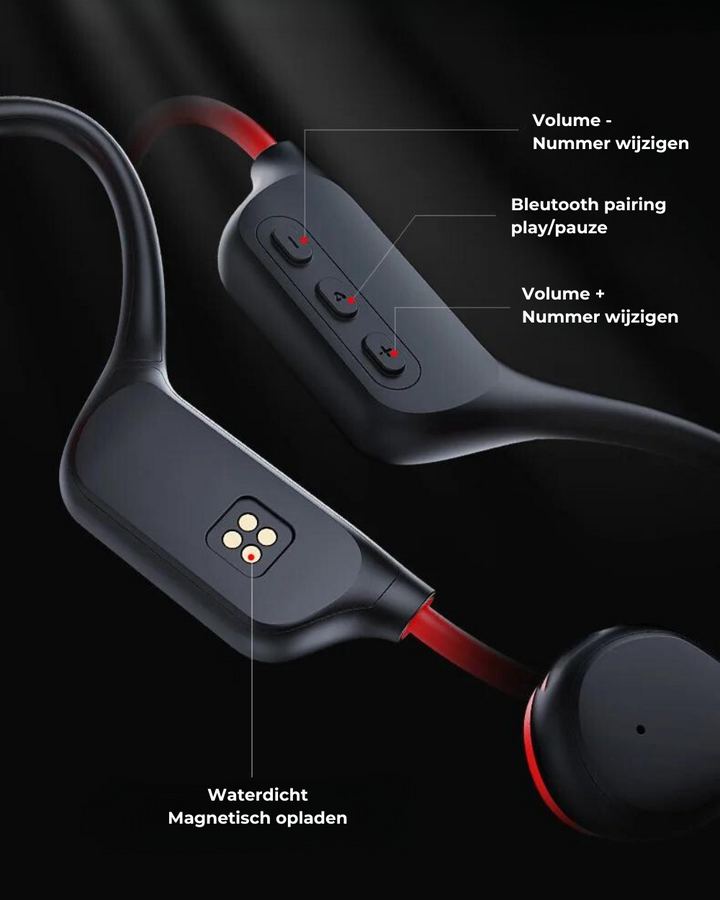 Bluetooth open-ear hoofdtelefoon voor veilig fietsen; hoor verkeer terwijl je draadloos van muziek geniet.