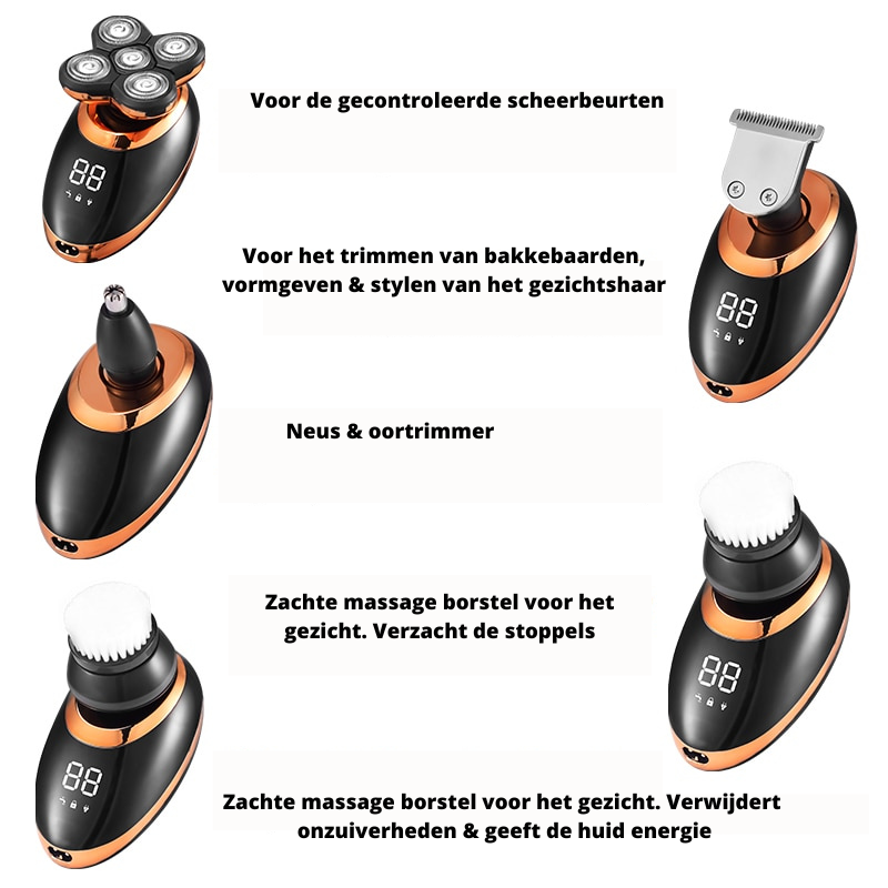 Snoerloze heren trimmer/scheerapparaat op de badkamerplank, klaar voor dagelijkse persoonlijke verzorging.
