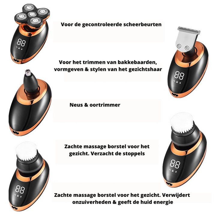 Snoerloze heren trimmer/scheerapparaat op de badkamerplank, klaar voor dagelijkse persoonlijke verzorging.