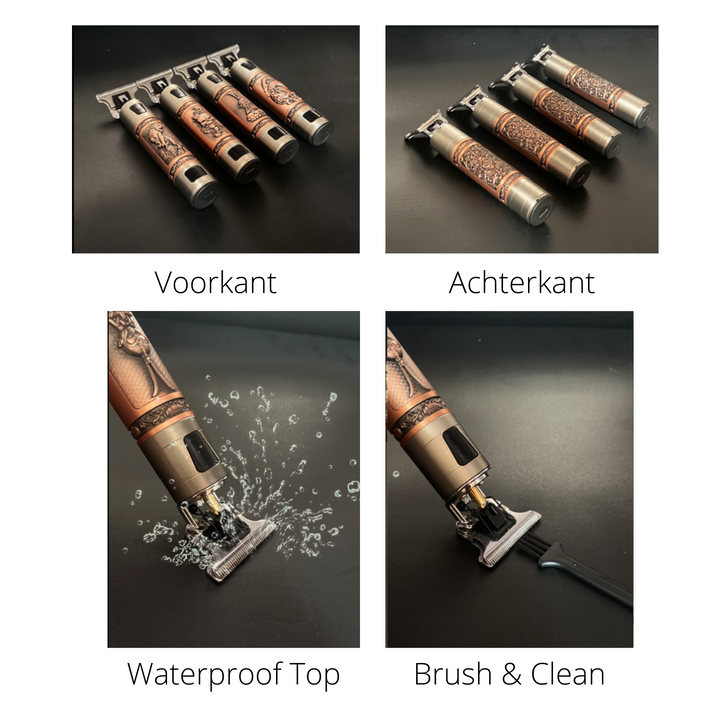 Professionele vintage look baard- & haartrimmer, inclusief diverse opzetstukken voor veelzijdigheid.