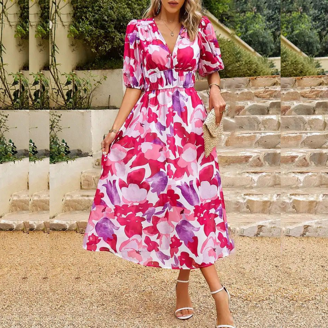 Casual dames midi jurk, luchtig en kleurrijk, perfect voor dagelijks gebruik in de zomer.
