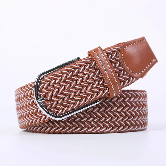 Bruine comfortabele elastische riem, imitatieleer, unisex, ideaal voor een hele dag.