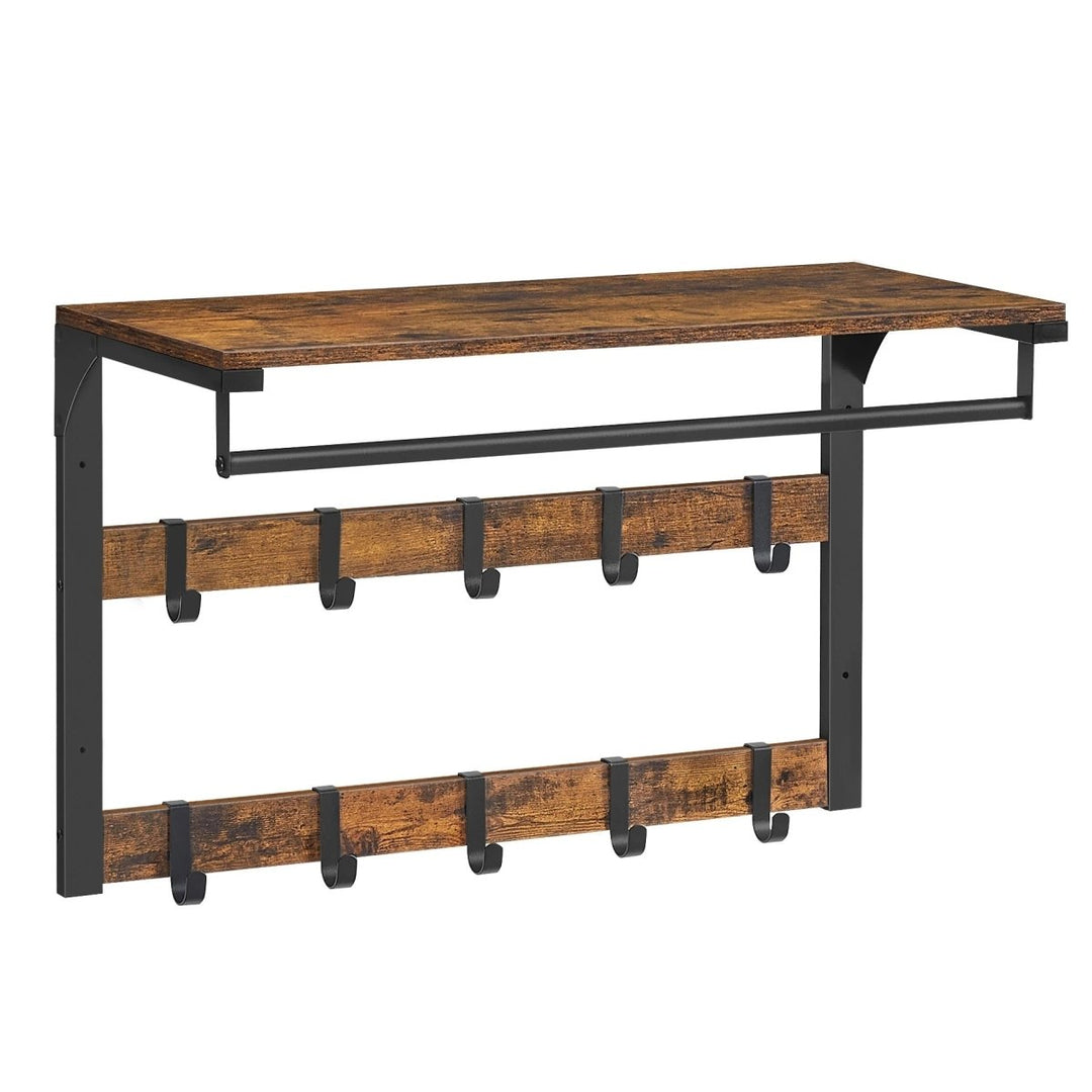 Praktische hal garderobe met wandplank, haken en kledingstang, ideaal als compacte opberger.