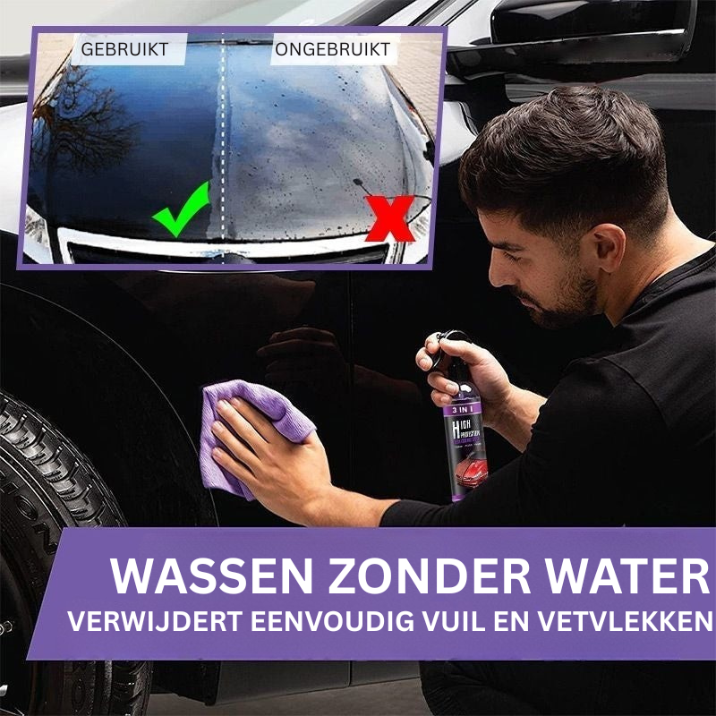 Fles 3-in-1 autocoating spray met geavanceerde nano technologie. Zorgt voor krasbestendige bescherming en autoglans.