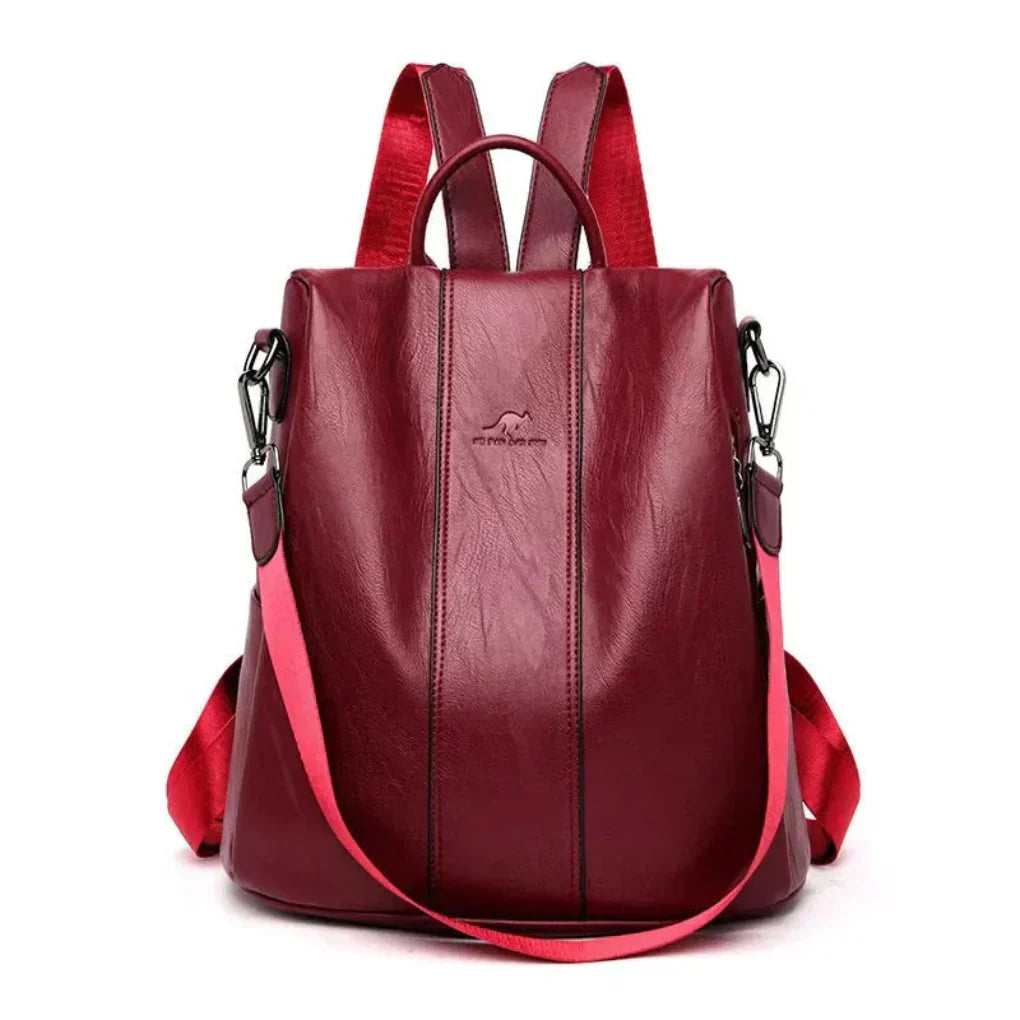 Elegante leren dames reisrugzak, perfect als handtas accessoire voor vrouwen tijdens citytrips en uitjes.