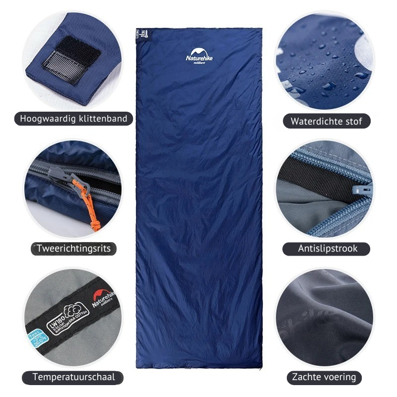 Compacte slaapzak in outdoor setting, perfect voor wandelen, kamperen en reizen. Groen, lichtgewicht en ademend.