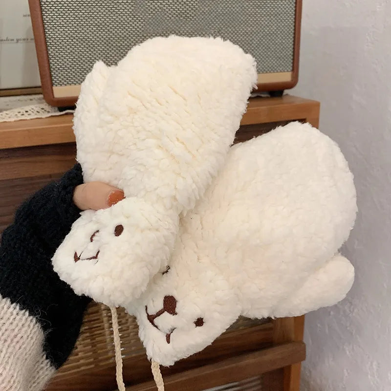 Zachte pluche dames teddy wanten, perfect om je handen warm te houden in de winter.