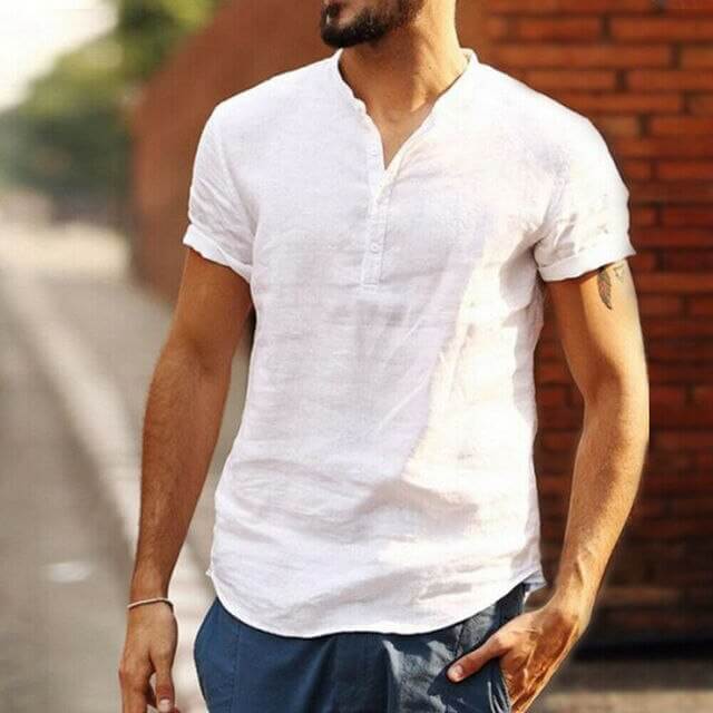 Heren zomershirt korte mouw van linnen. Comfortabel en stijlvol herenshirt, perfect voor zomerse outfits.
