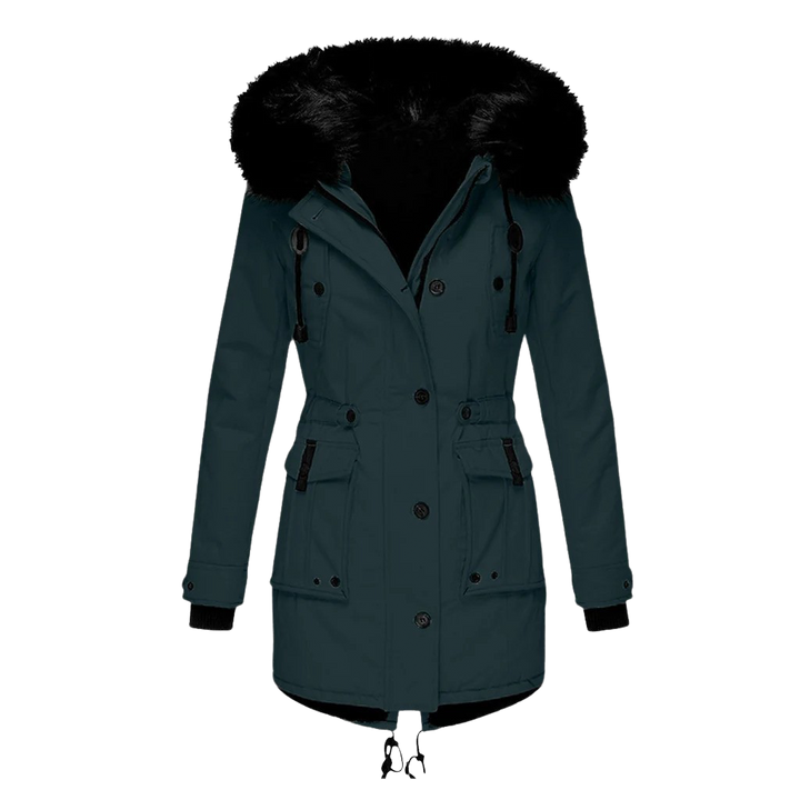 Trendy lange winterjas voor dames, gewatteerd en met capuchon. Biedt optimale warmte en stijl in de kou.