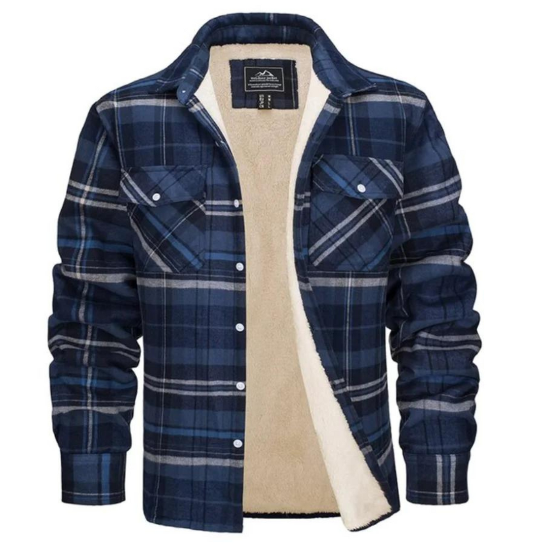 Geruit heren winterjack met warme pluche voering. Stijlvol en comfortabel voor koude dagen.