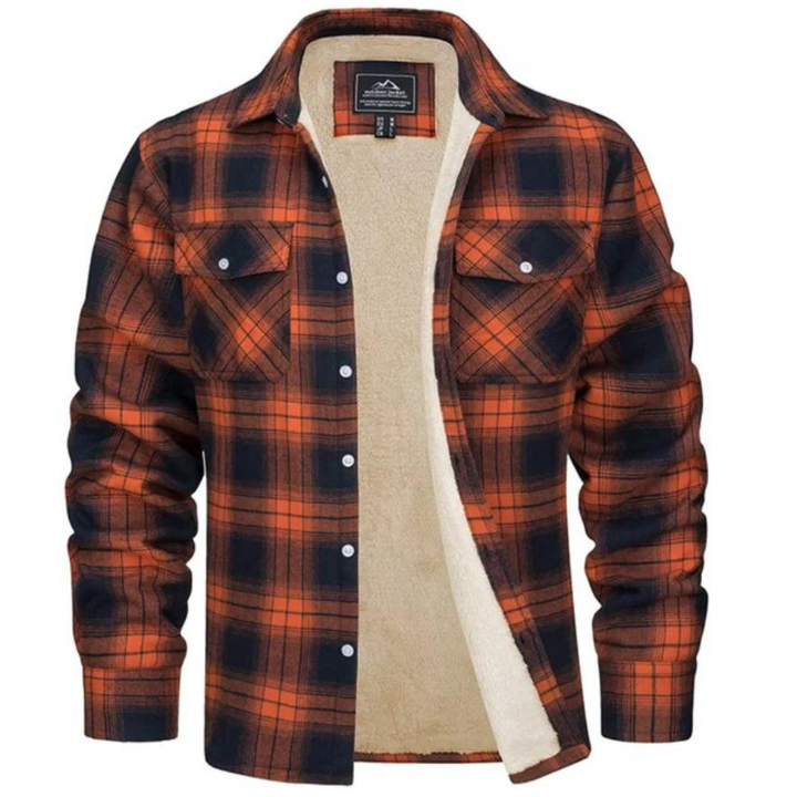 Heren geruite winterjas met warme pluche voering, ideaal voor koude dagen in de herfst en winter.