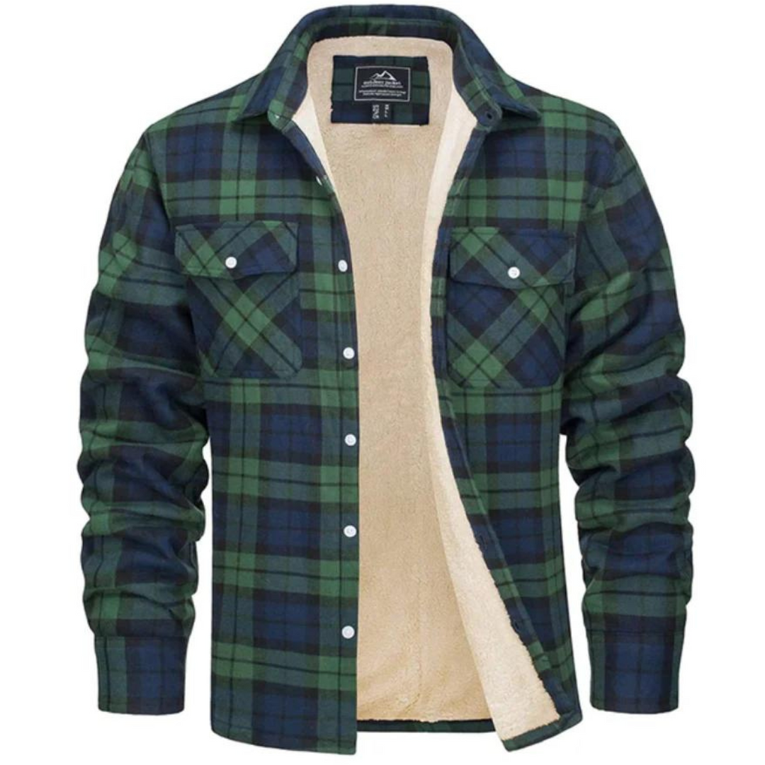 Comfortabele heren winterjas, geruit, met zachte pluche voering voor extra warmte en stijl.