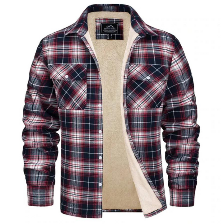 Stijlvolle geruite herenjas met pluche voering, perfecte bovenkleding voor herfst en wintermode.