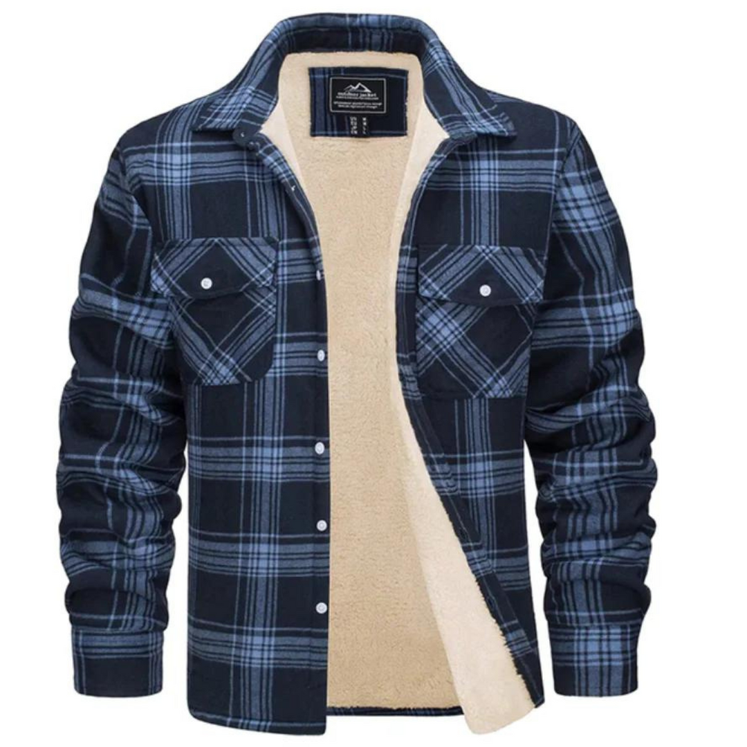 Trendy geruite heren winterjas met pluche voering; houdt je warm en comfortabel in de winter.