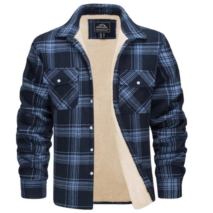 Warme heren winterjas, geruit patroon en comfortabele fleece voering. Perfect voor casual outdoor mode.